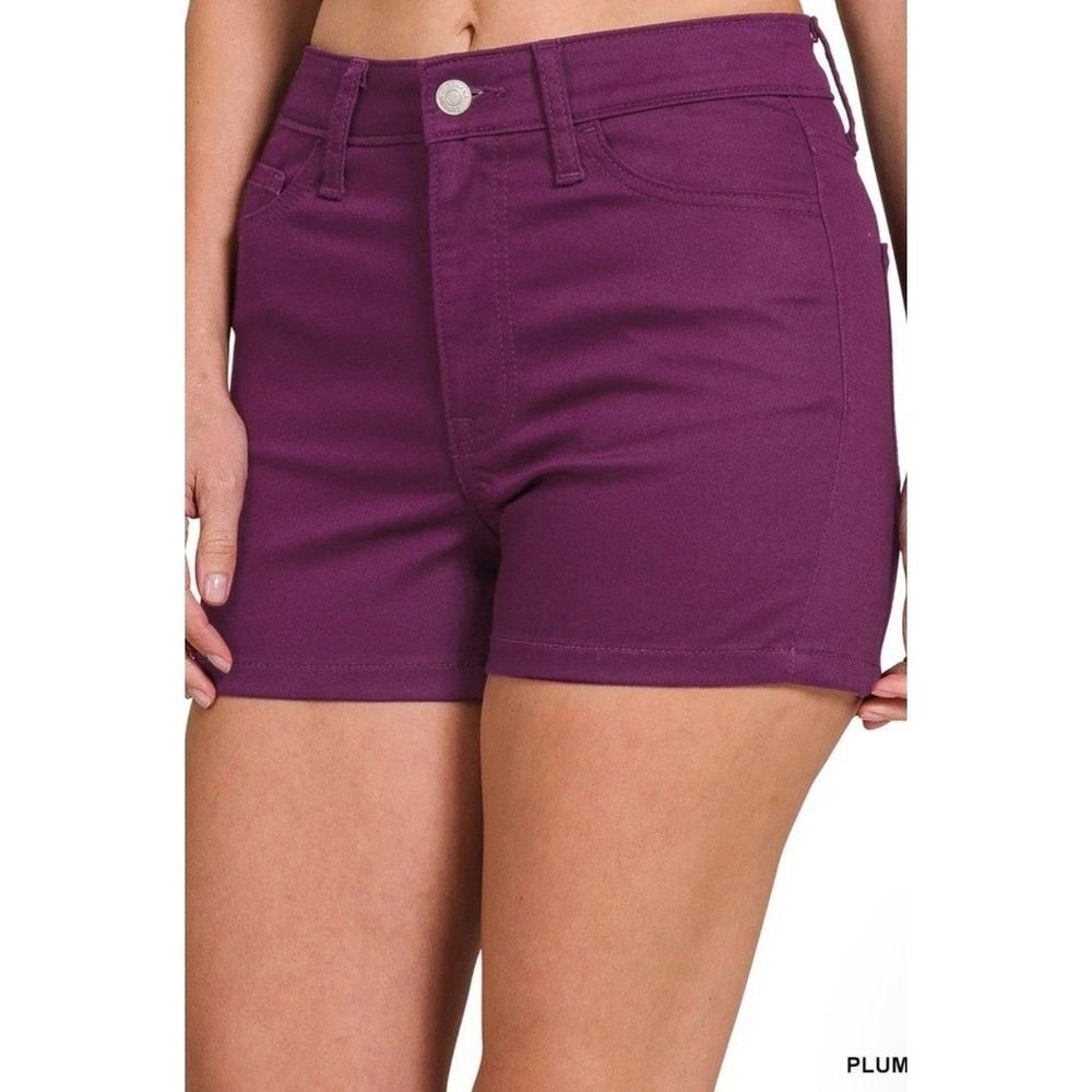 Zenana High Waist Denim Shorts Plum Five Pocket Stretch 58% Cotton Small